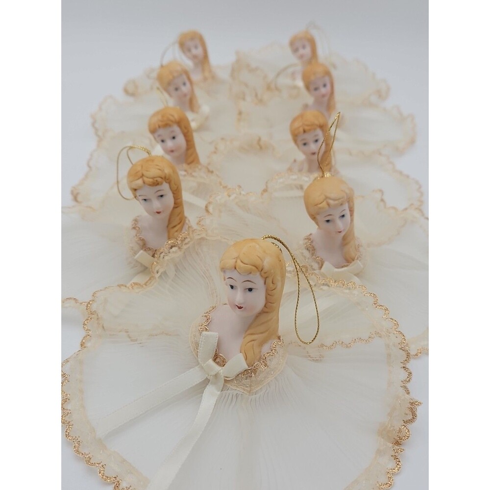 Angel Christmas Ornament Fine Lace Bisque Victorian Angel Woman Vintage Lot of 9